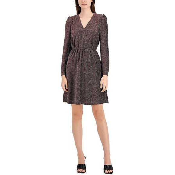 INC International Concepts Women's Cap Sleeve Faux Wrap Cocktail Dress Red Size Medium